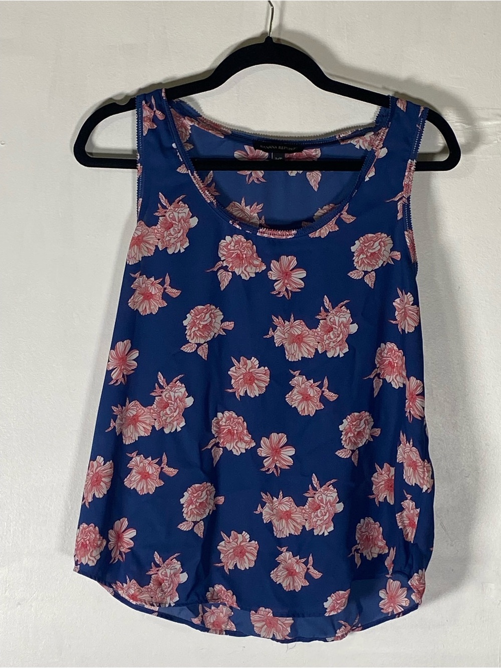 Banana Republic Blue Floral Sleeveless Satin Tank Small Coquette Cottagecore